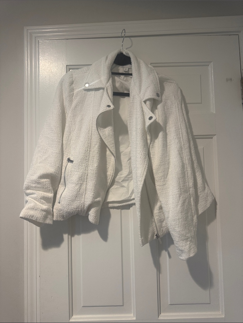 Nine West White Textured Moto Jacket